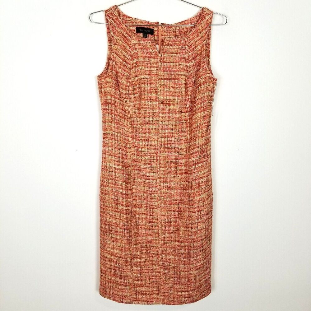 Talbots Women Tweed Sheath Sleeveless Dress Sz 10 Orange Office Event Party